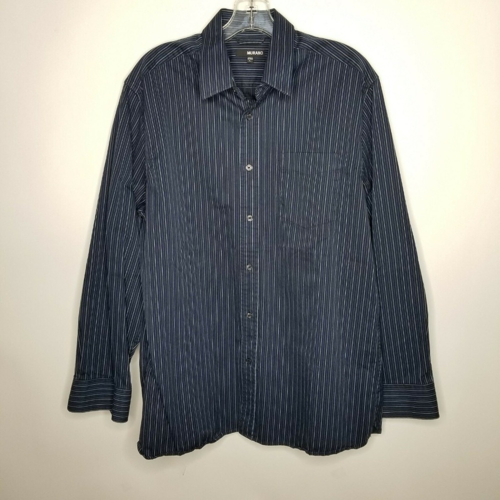 Murano Men Size L Casual Shirt Blue Black Striped